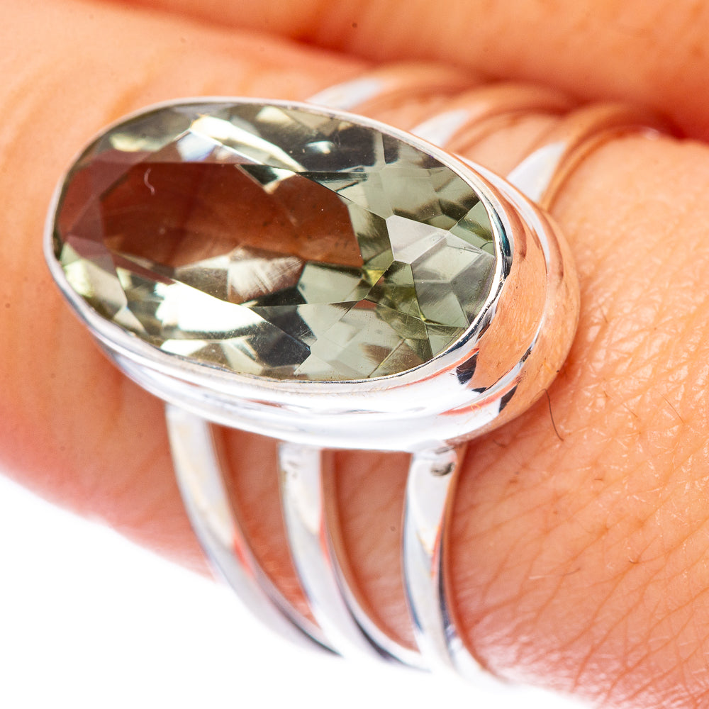 Faceted Green Amethyst Ring Size 9 (925 Sterling Silver) R1689