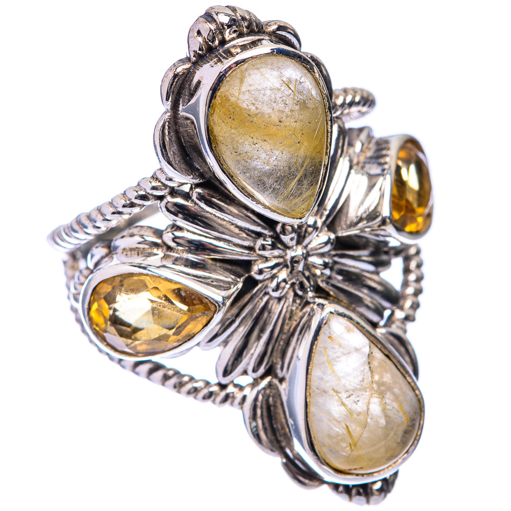 Large Rutilated Quartz, Citrine Ring Size 7.25 (925 Sterling Silver) R141605