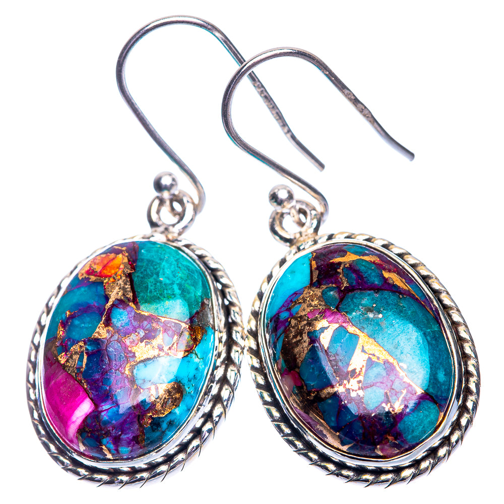 Kingman Pink Dahlia Turquoise Earrings 1 3/8" (925 Sterling Silver) E432531