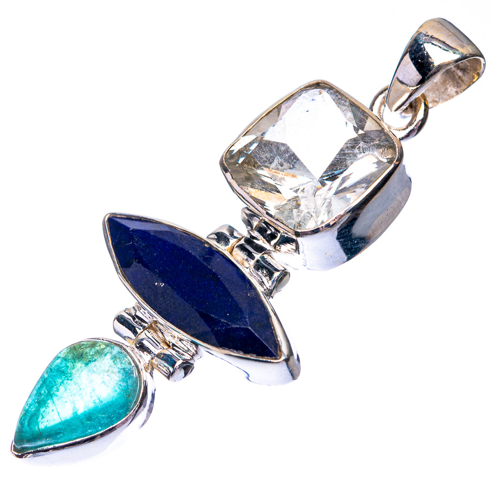 Lapis Lazuli, White Quartz, Blue Fluorite Pendant 2" (925 Sterling Silver) P38689