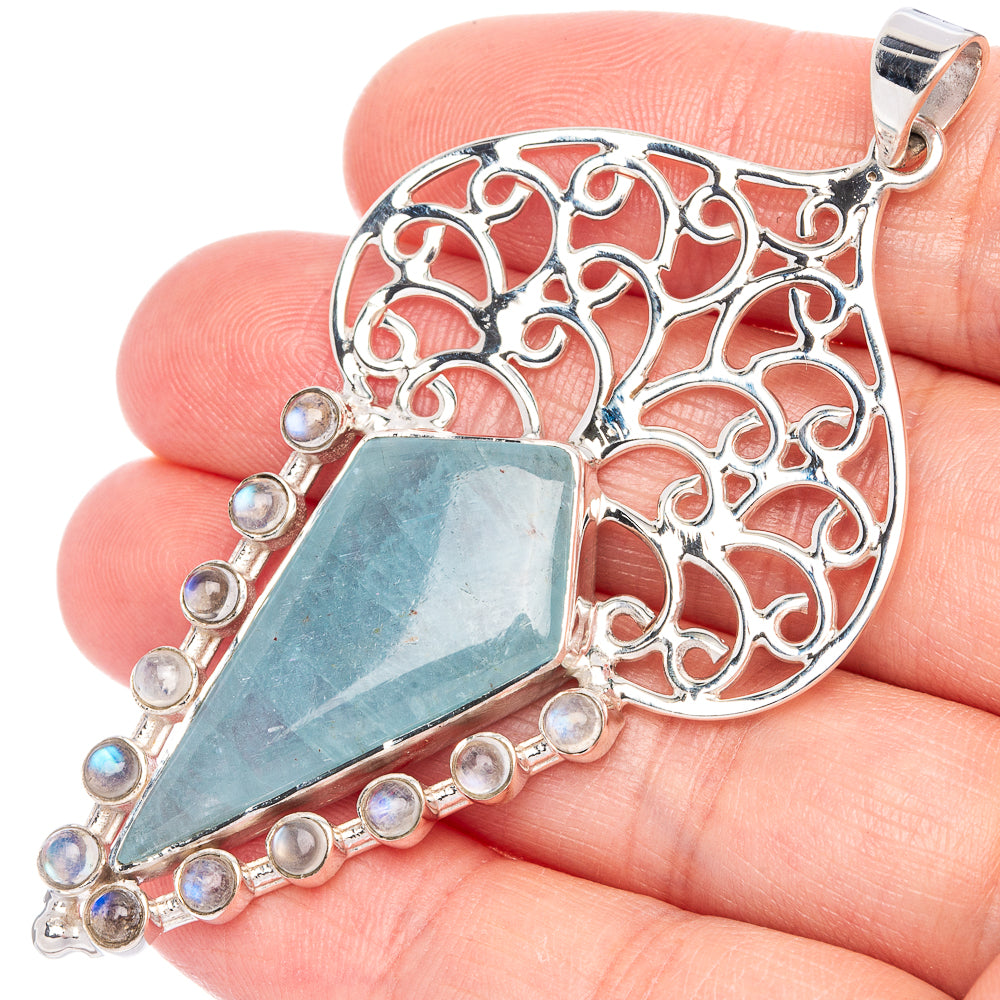Signature Natural Aquamarine Pendant 2 3/4" (925 Sterling Silver) P41187