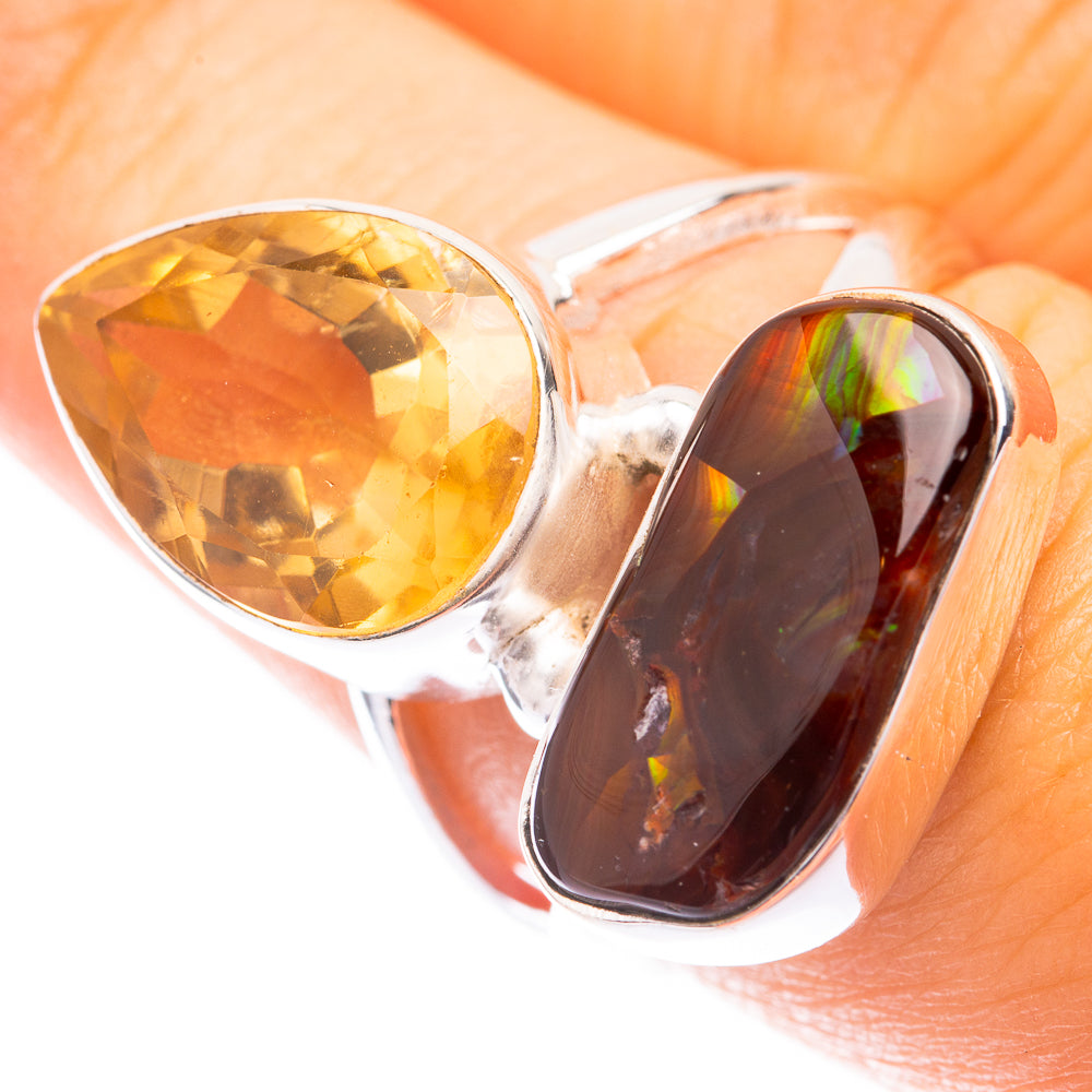 Mexican Fire Agate, Citrine Ring Size 7.25 (925 Sterling Silver) R141353
