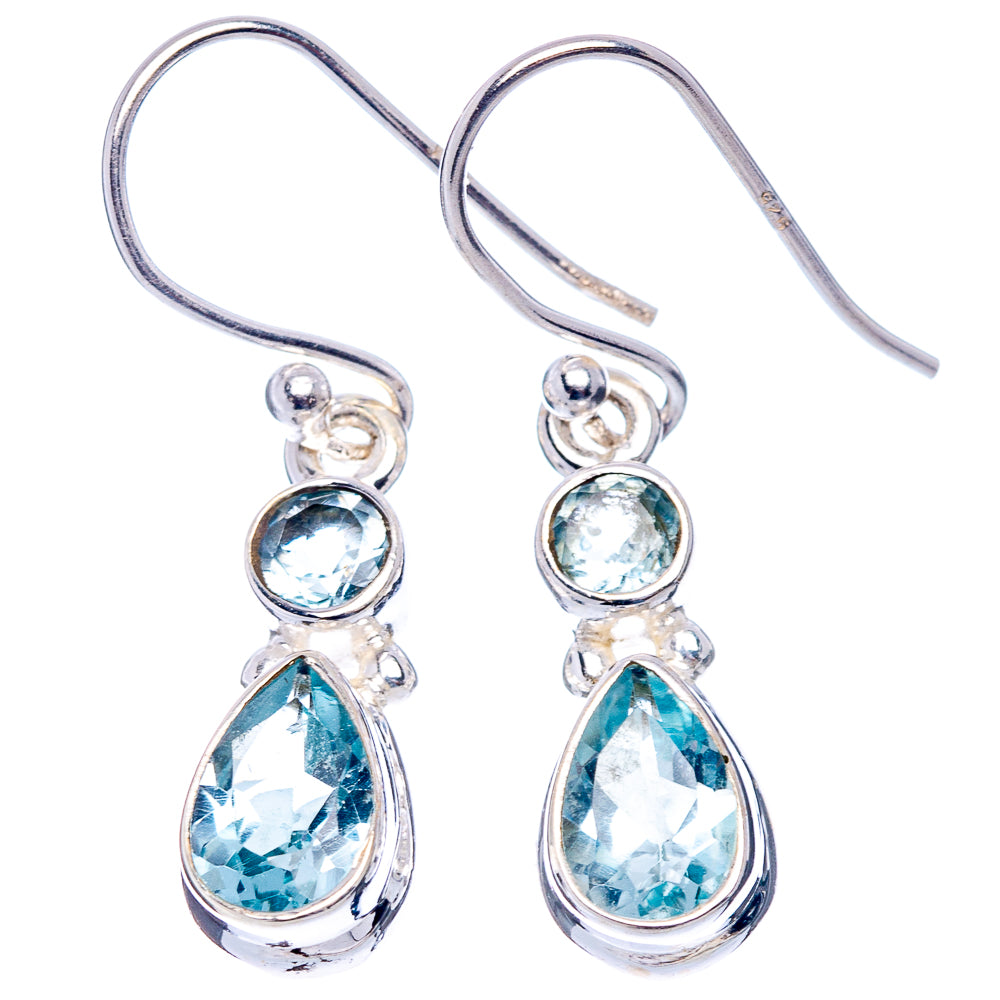 Blue Topaz Earrings 1 1/8" (.925 Sterling Silver)