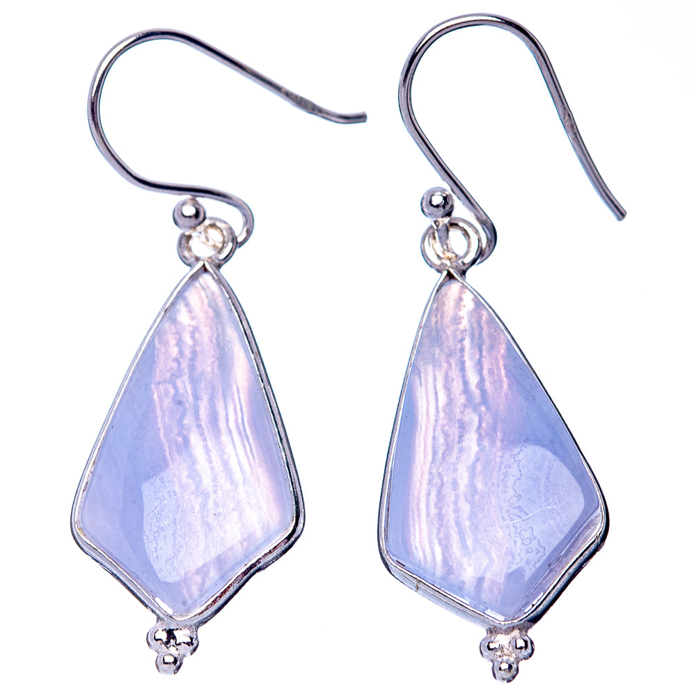 Blue Lace Agate 925 Sterling Silver Earrings 1 5/8" (925 Sterling Silver) E1451