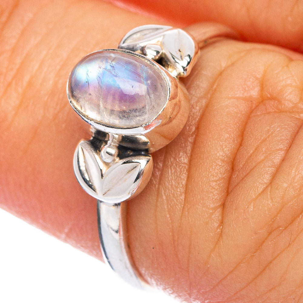 Rainbow Moonstone Dainty Ring Size 5.75 (925 Sterling Silver) R145637