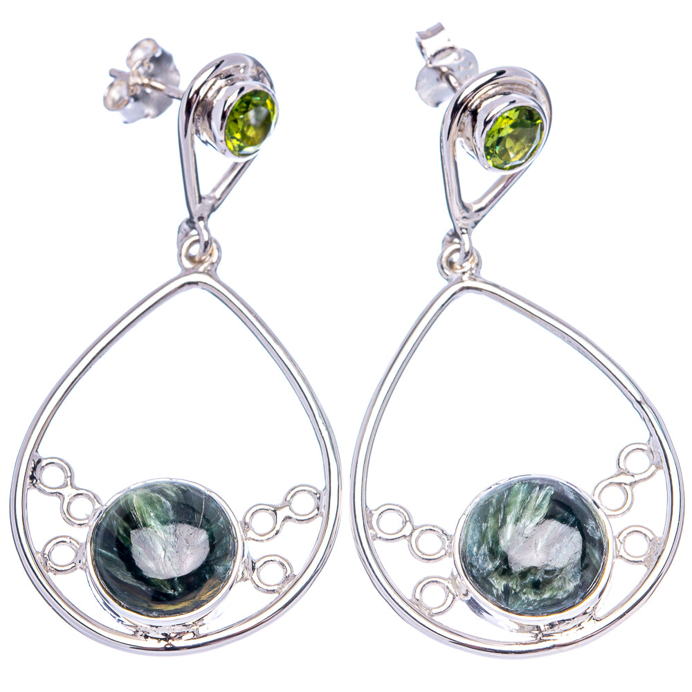 Premium Seraphinite, Peridot Earrings 1 3/4" (.925 Sterling Silver)