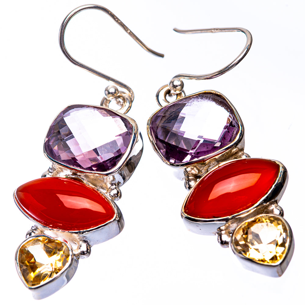 Faceted Amethyst, Carnelian, Citrine Earrings 1 5/8" (925 Sterling Silver) E432239