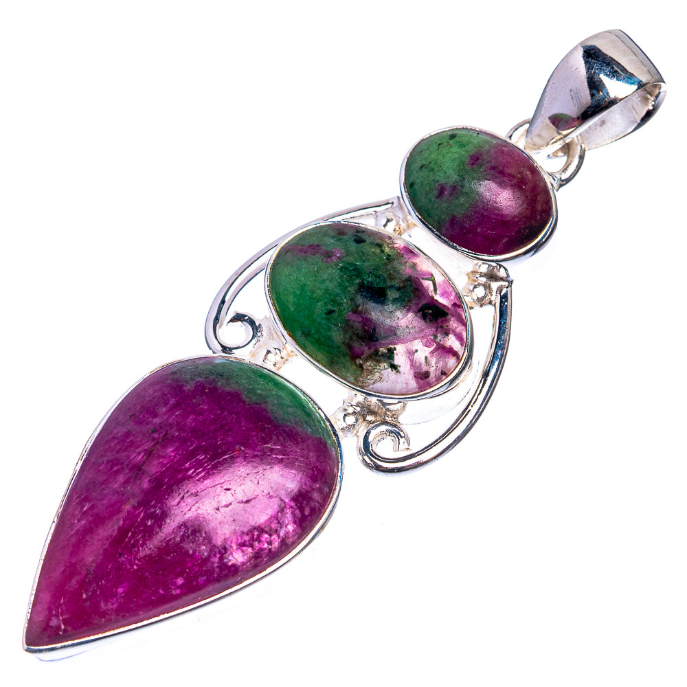 Ruby Zoisite 925 Sterling Silver Pendant 2 1/8"