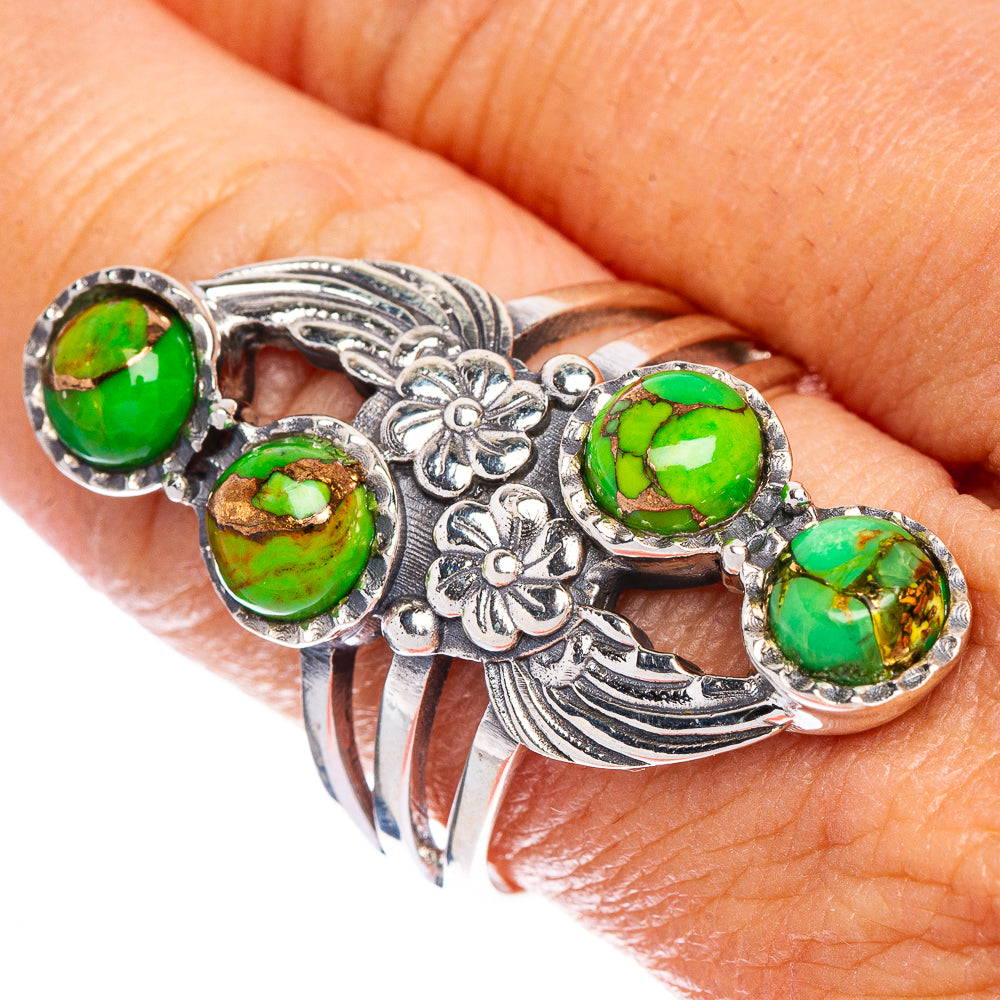 Green Copper Composite Turquoise Flower Ring Size 10 (925 Sterling Silver) R147103