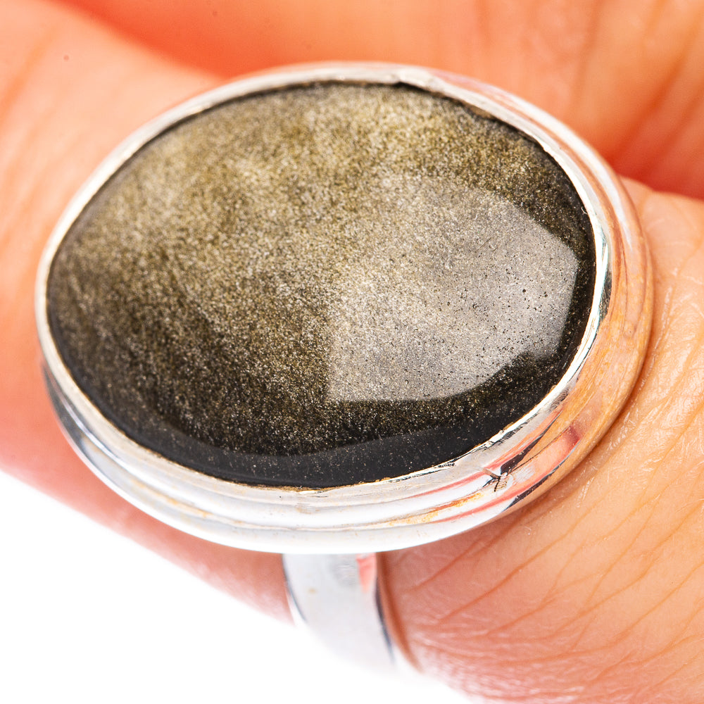 Golden Sheen Obsidian Ring Size 6.75 (925 Sterling Silver) R1622