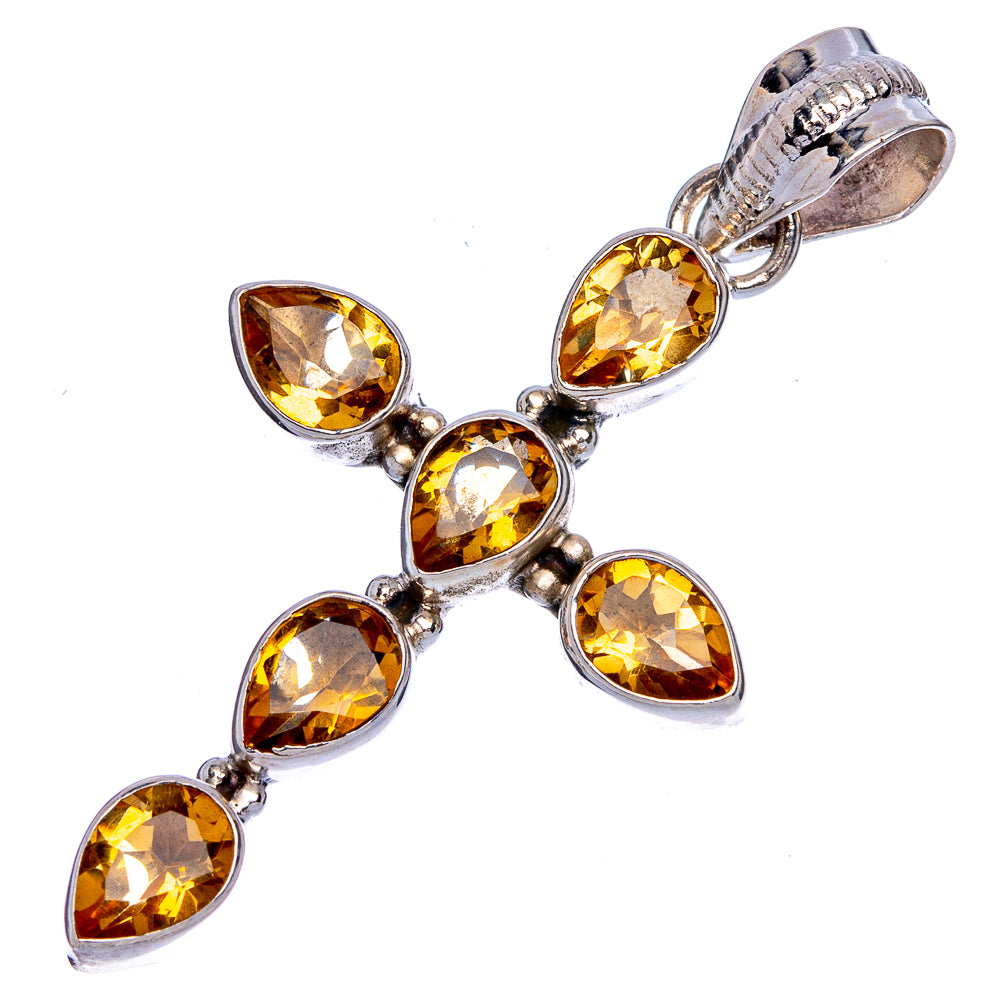 Citrine Cross Pendant 1 7/8" (925 Sterling Silver) P40321
