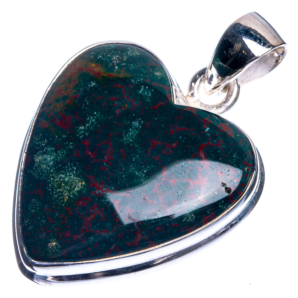 Bloodstone 925 Sterling Silver Pendant 1 3/8"