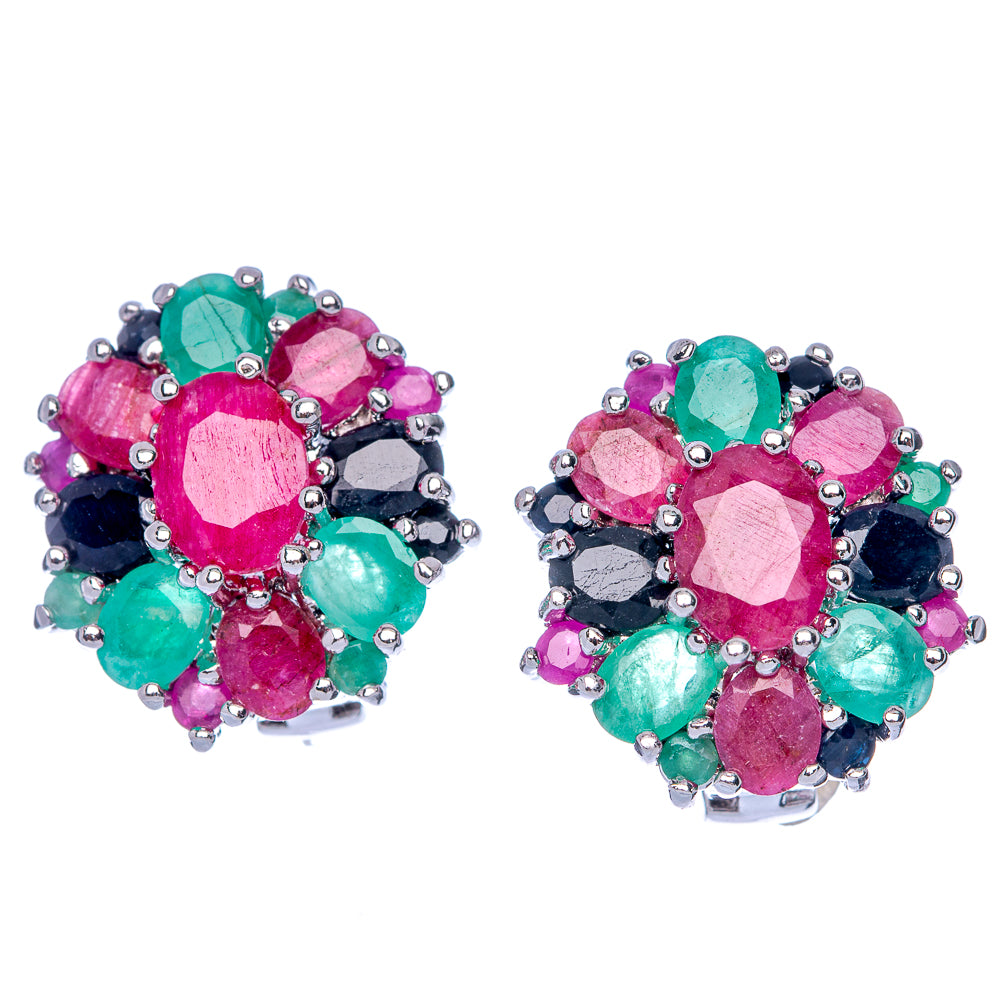 Ruby, Sapphire, Emerald Earrings 5/8" (925 Sterling Silver) E433145