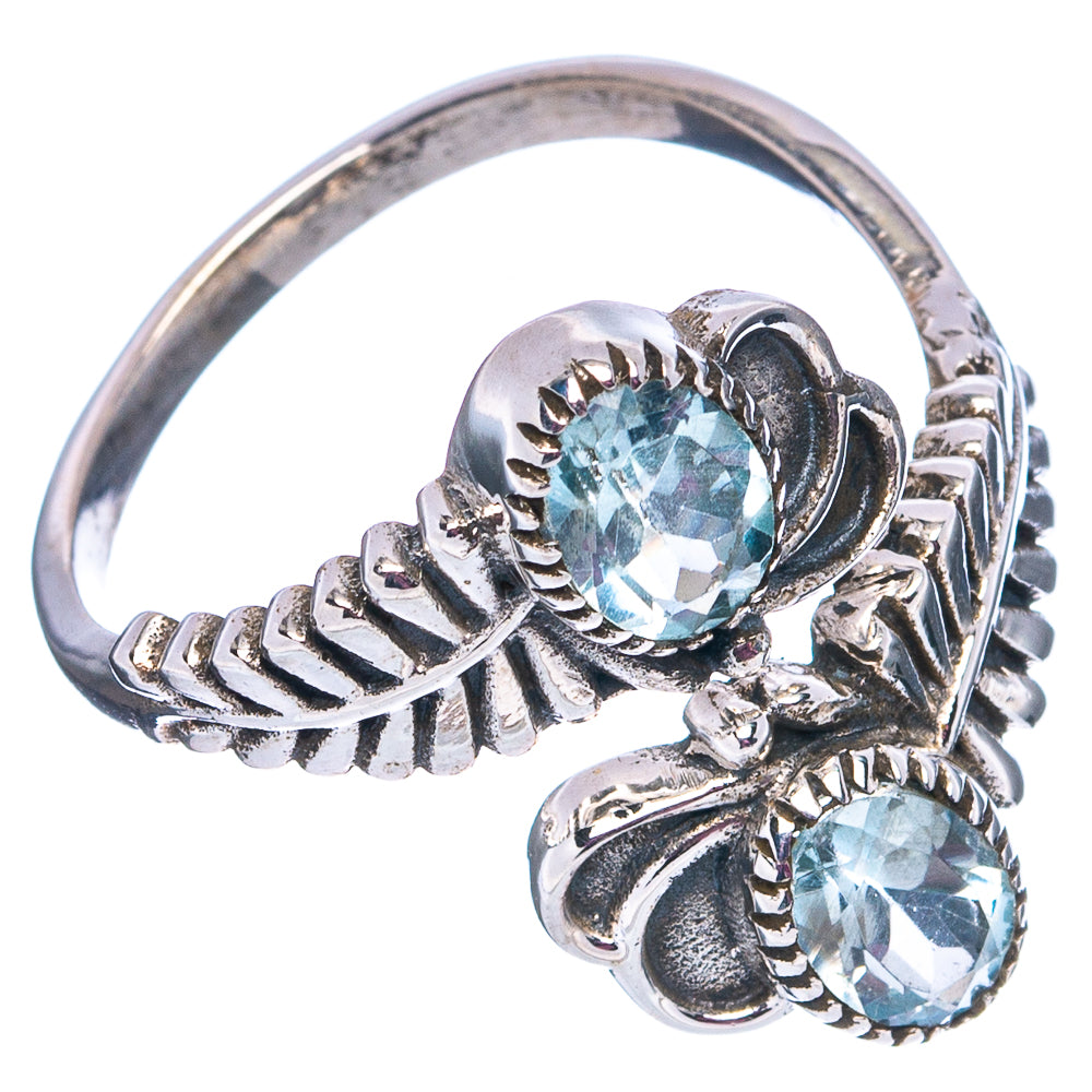 Faceted Blue Topaz Ring Size 10 Adjustable (.925 Sterling Silver)