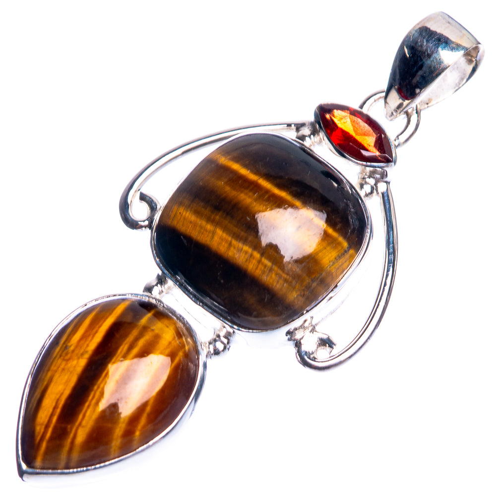 Tiger Eye, Garnet 925 Sterling Silver Pendant 2"