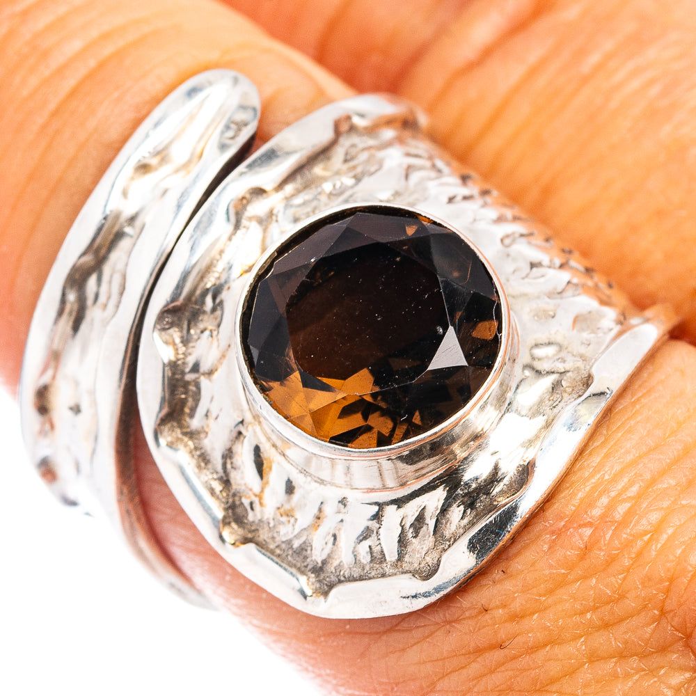 (Classic Series) Smoky Quartz Ring Size 7 Adjustable (.925 Sterling Silver)