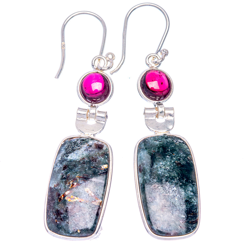 Astrophyllite, Garnet Earrings 1 7/8" (925 Sterling Silver) E433500