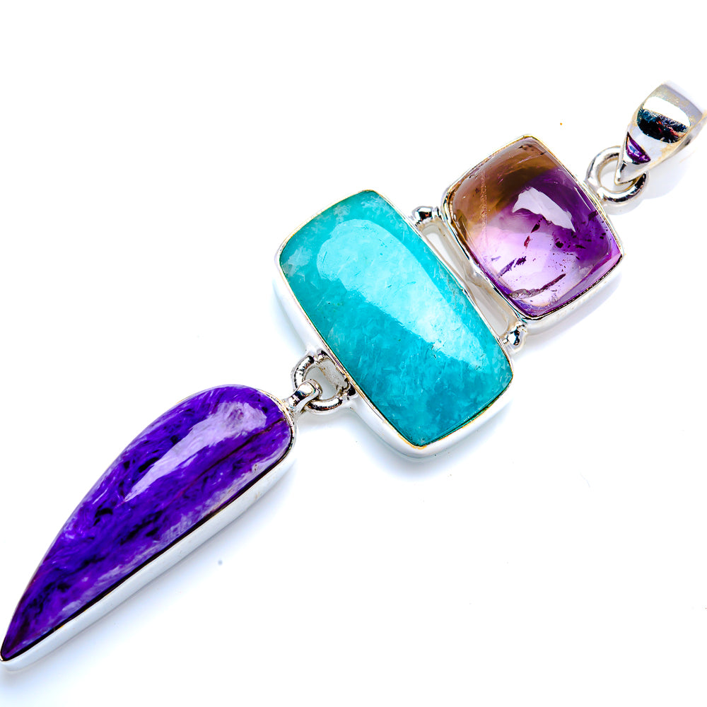 Larimar, Charoite, Amethyst 925 Sterling Silver Pendant 2 3/4" (925 Sterling Silver) PD38384
