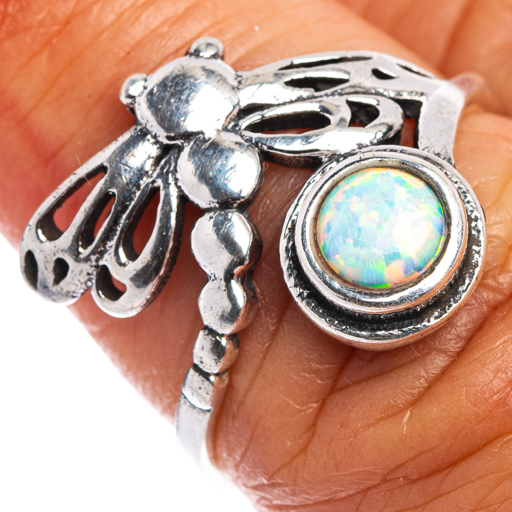 Lab Opal Dragonfly Dainty Ring Size 6.75 (.925 Sterling Silver)
