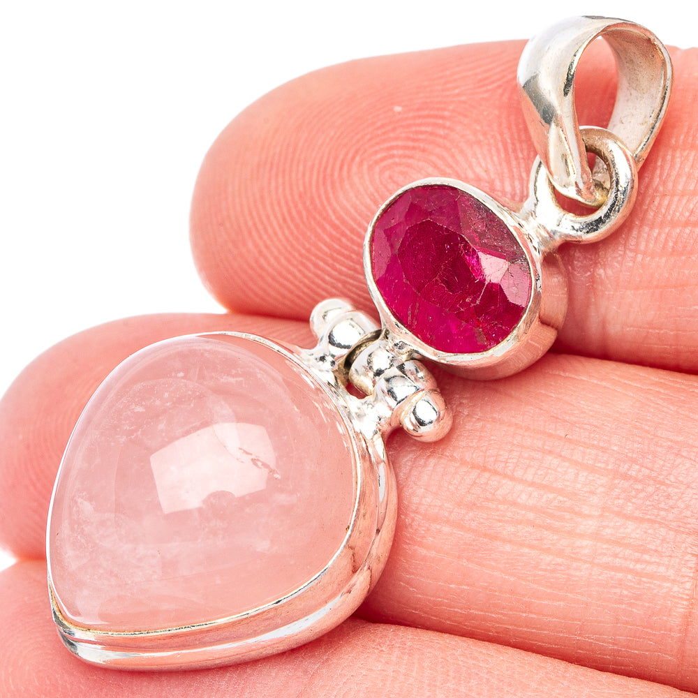 Rose Quartz, Ruby Pendant 1 5/8" (925 Sterling Silver) P40997