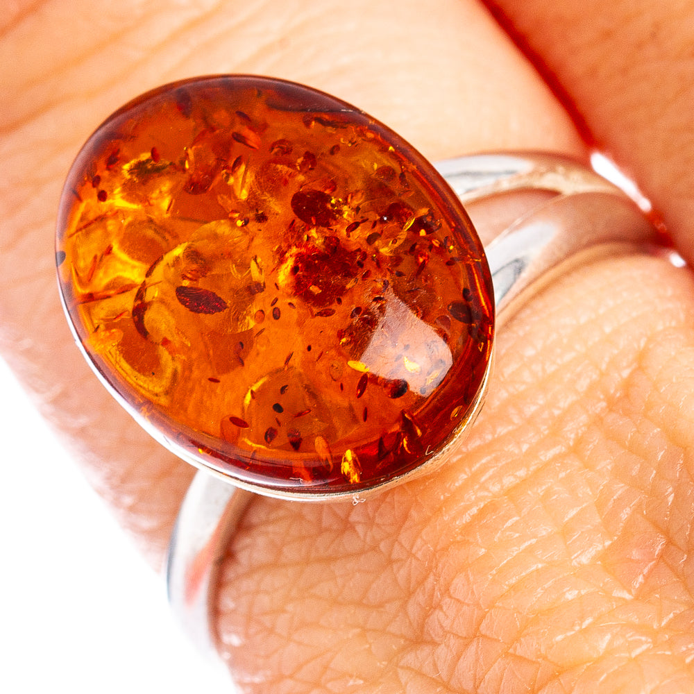 Baltic Amber Ring Size 8 Adjustable (.925 Sterling Silver)