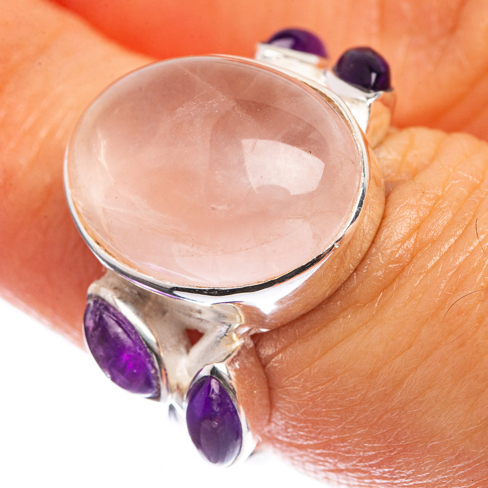 Rose Quartz, Amethyst 925 Sterling Silver Ring Size 6.5