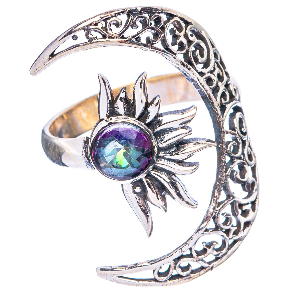 Mystic Topaz Moon Sun Dainty Ring Size 7 Adjustable (925 Sterling Silver) R5238