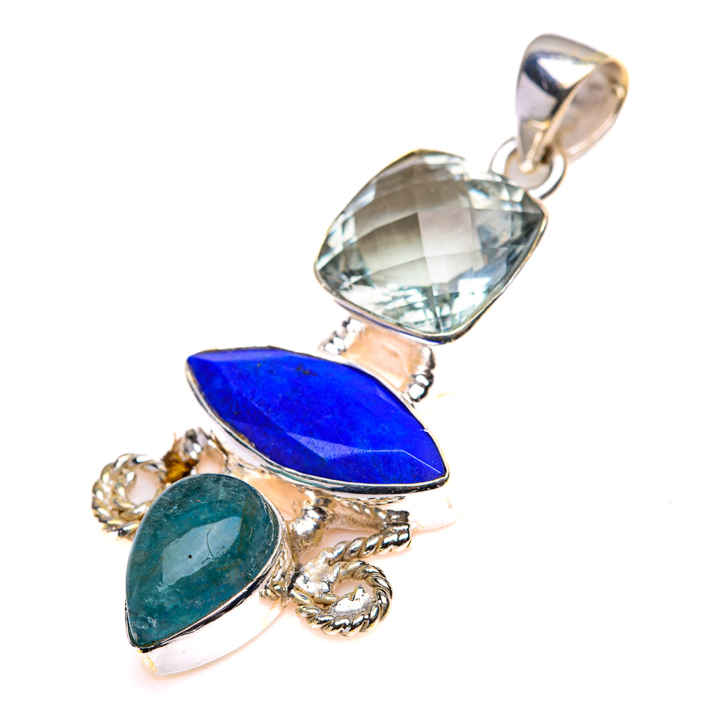 Lapis Lazuli, White Quartz, Blue Fluorite Pendant 1 7/8" (925 Sterling Silver) PD38505
