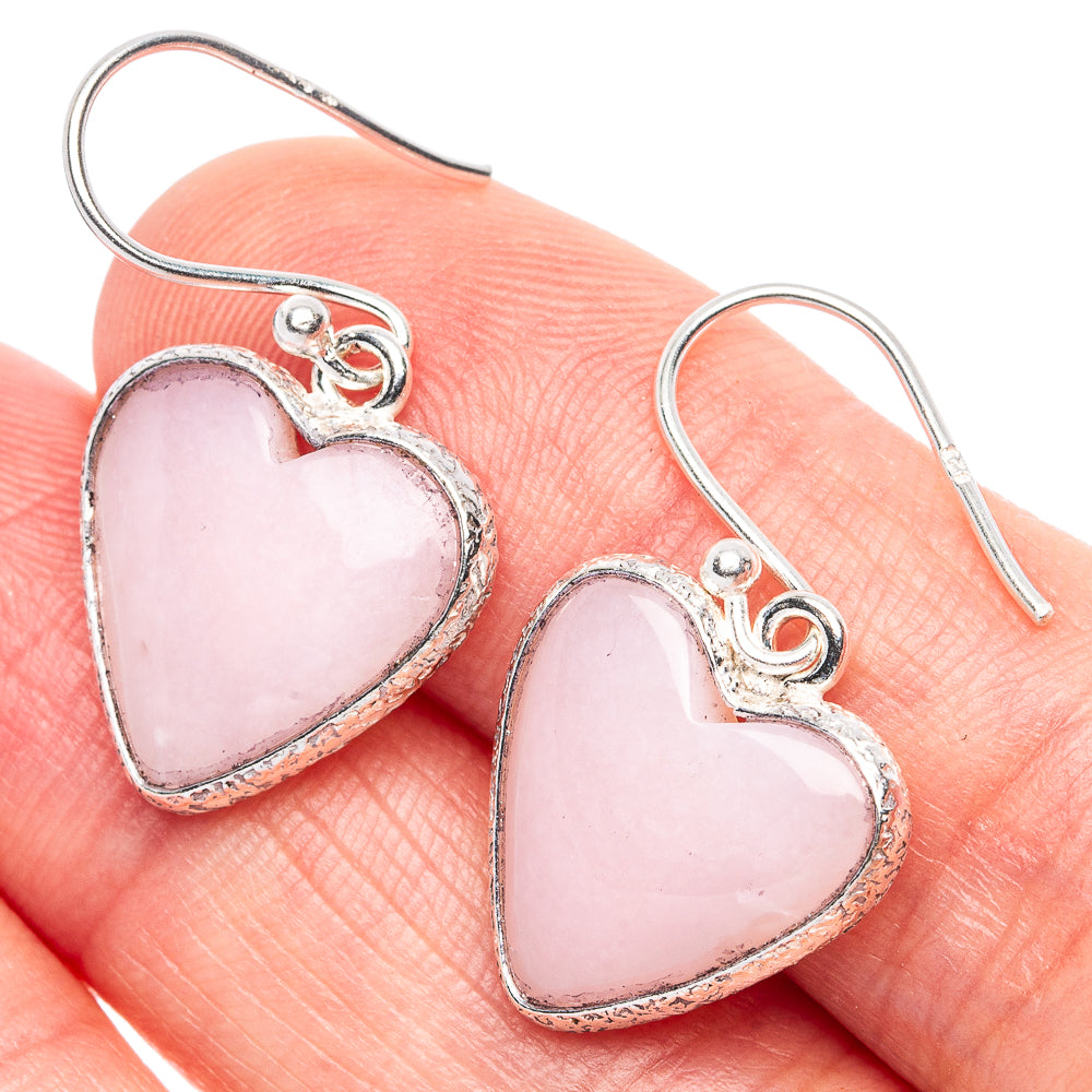 Pink Opal Heart Earrings 1 1/8" (925 Sterling Silver) E1926