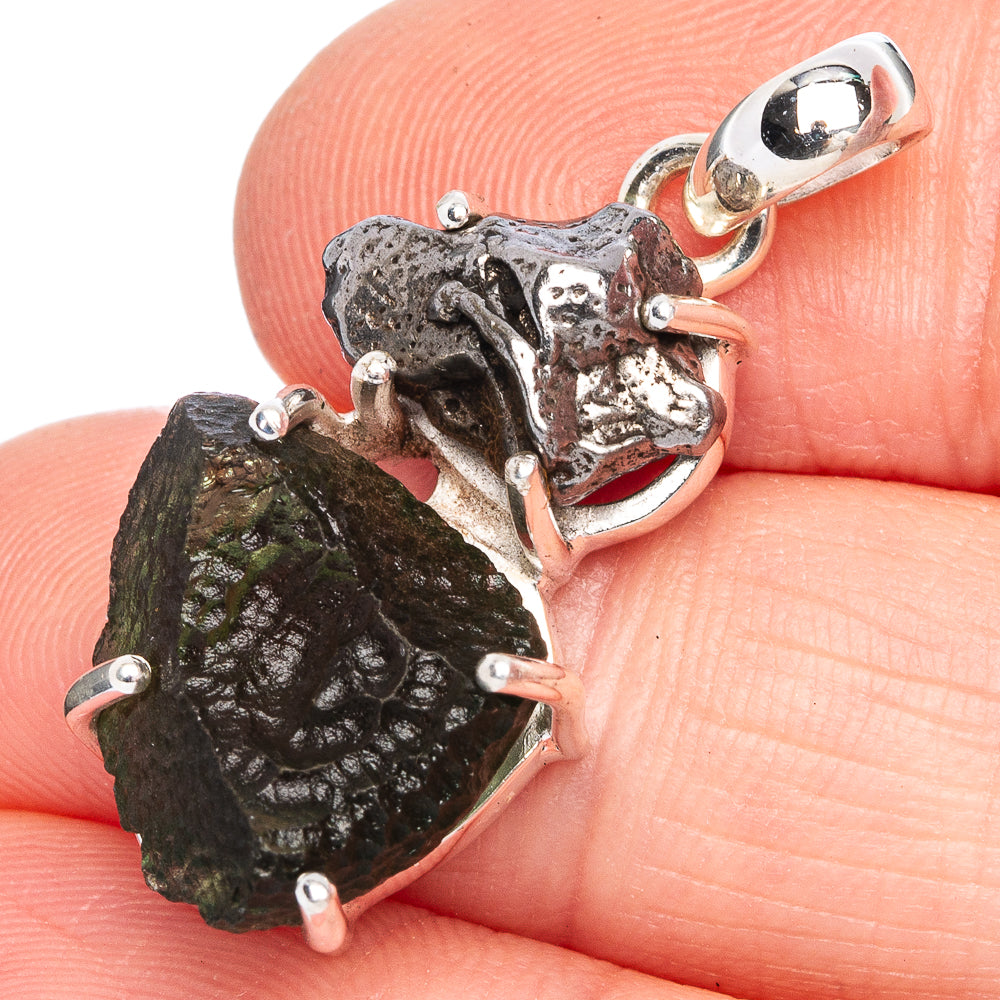Rare Czech Moldavite, Meteorite Pendant 1 1/4" (925 Sterling Silver) P40343