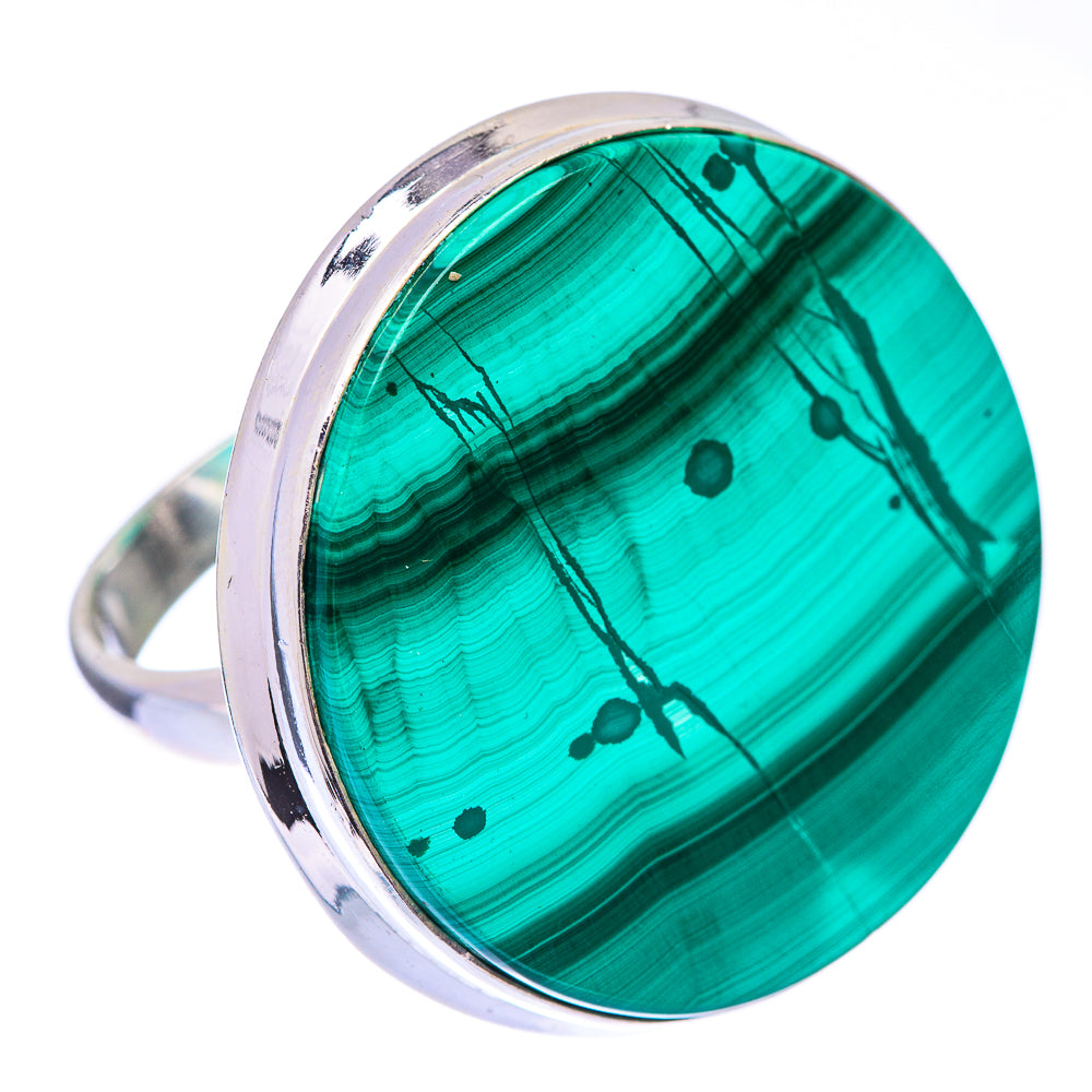Large Malachite Coin Ring Size 7.5 (925 Sterling Silver) R140848