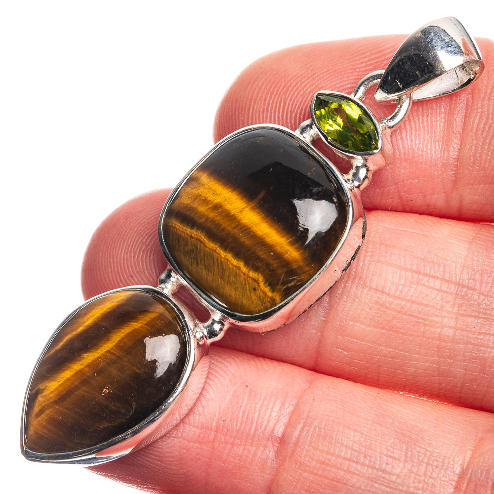 Tiger Eye, Peridot 925 Sterling Silver Pendant 2 1/8"