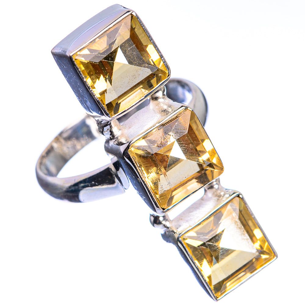 Large Faceted Citrine 925 Sterling Silver Ring Size 8