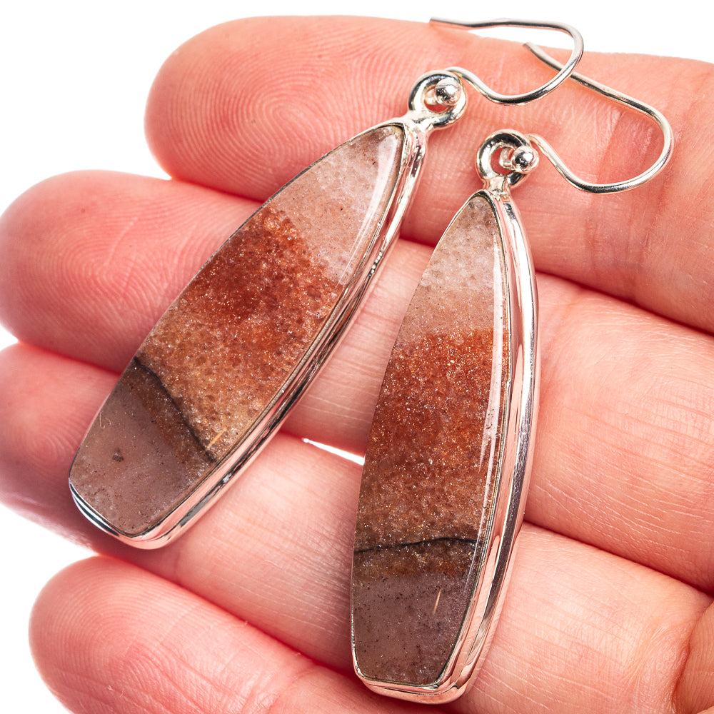 Sunstone 925 Sterling Silver Earrings 2 1/8"