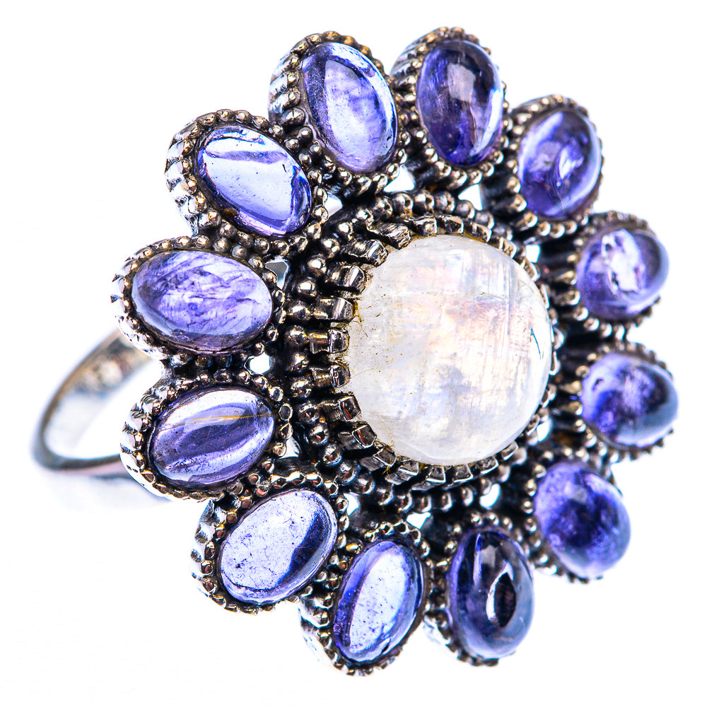 Large Rainbow Moonstone, Tanzanite Ring Size 10 (925 Sterling Silver) RING140256