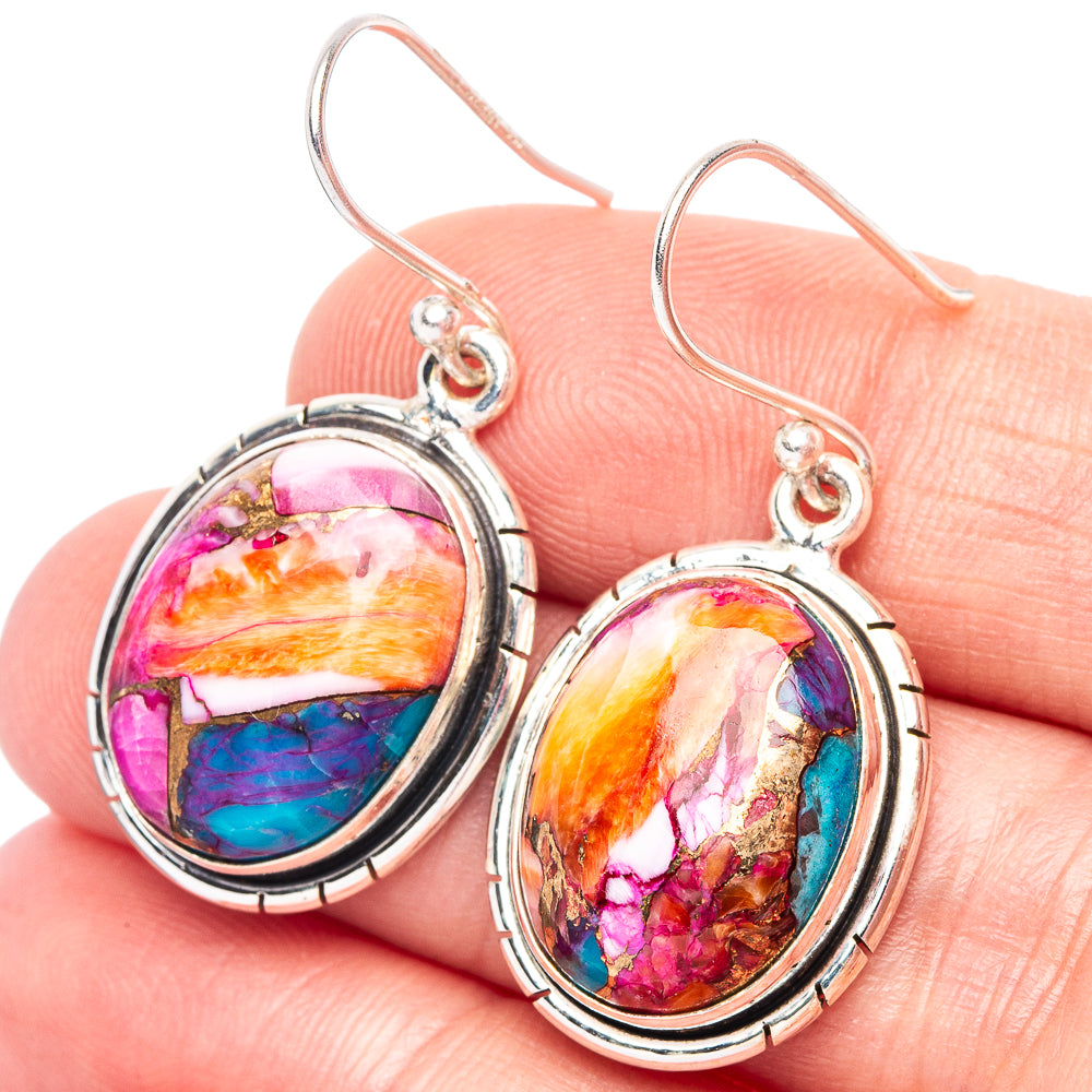 Kingman Pink Dahlia Turquoise 925 Sterling Silver Earrings 1 3/8" (925 Sterling Silver) E2189