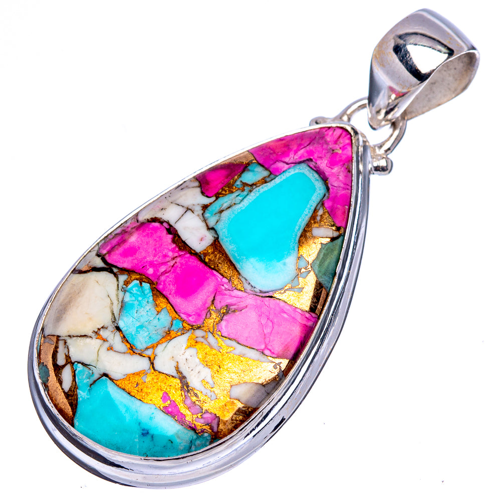 Pink Dahlia Mohave Turquoise Pendant 1 5/8" (.925 Sterling Silver)