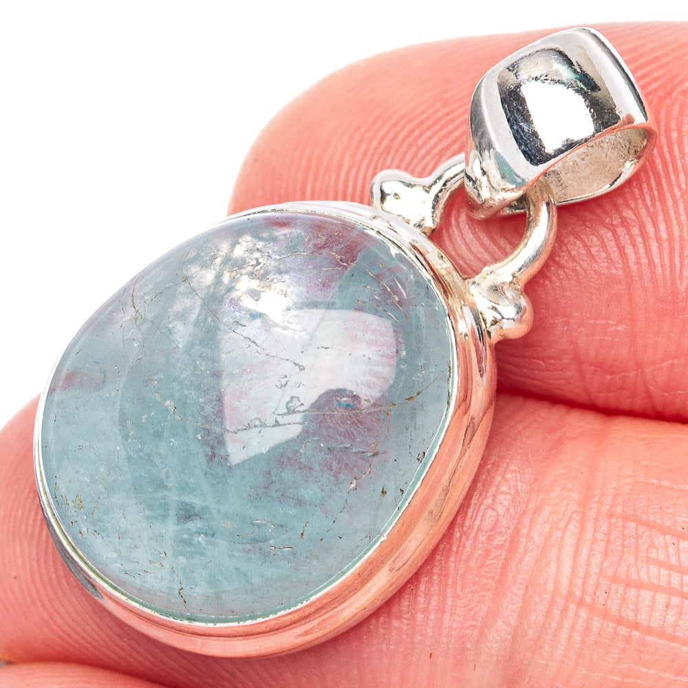 Natural Aquamarine 925 Sterling Silver Pendant 1 1/8" (925 Sterling Silver) P41881