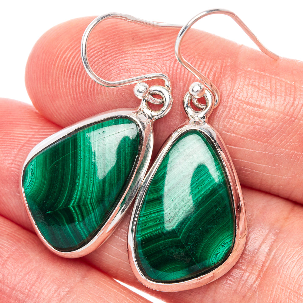Malachite Earrings 1 3/8" (925 Sterling Silver) E1141