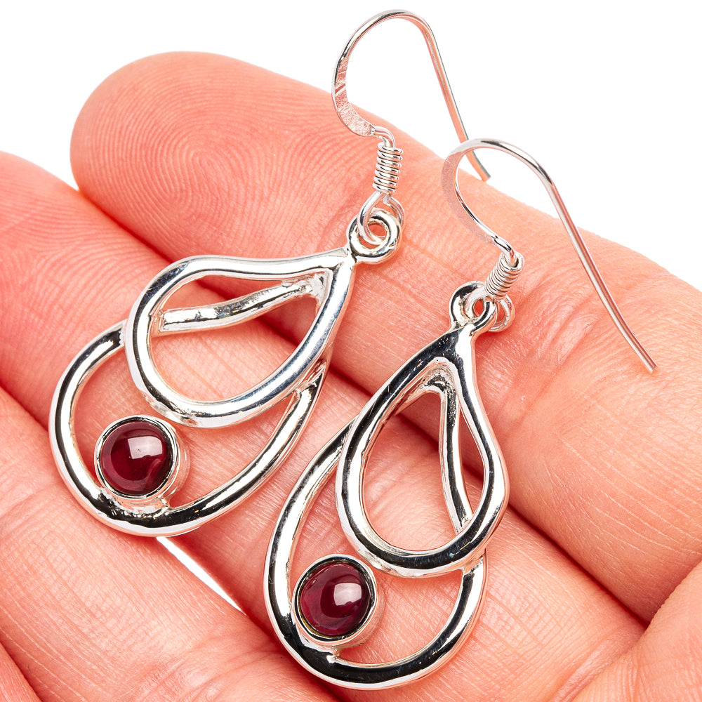 Garnet 925 Sterling Silver Premium Earrings 1 5/8" (925 Sterling Silver) E2228