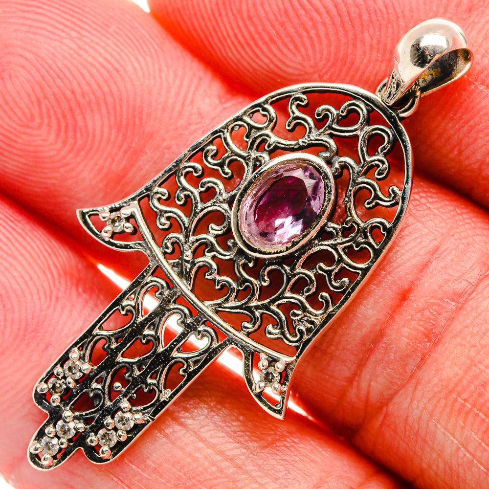 Faceted Amethyst Hamsa Dainty Pendant 1 5/8" (925 Sterling Silver) PD37821