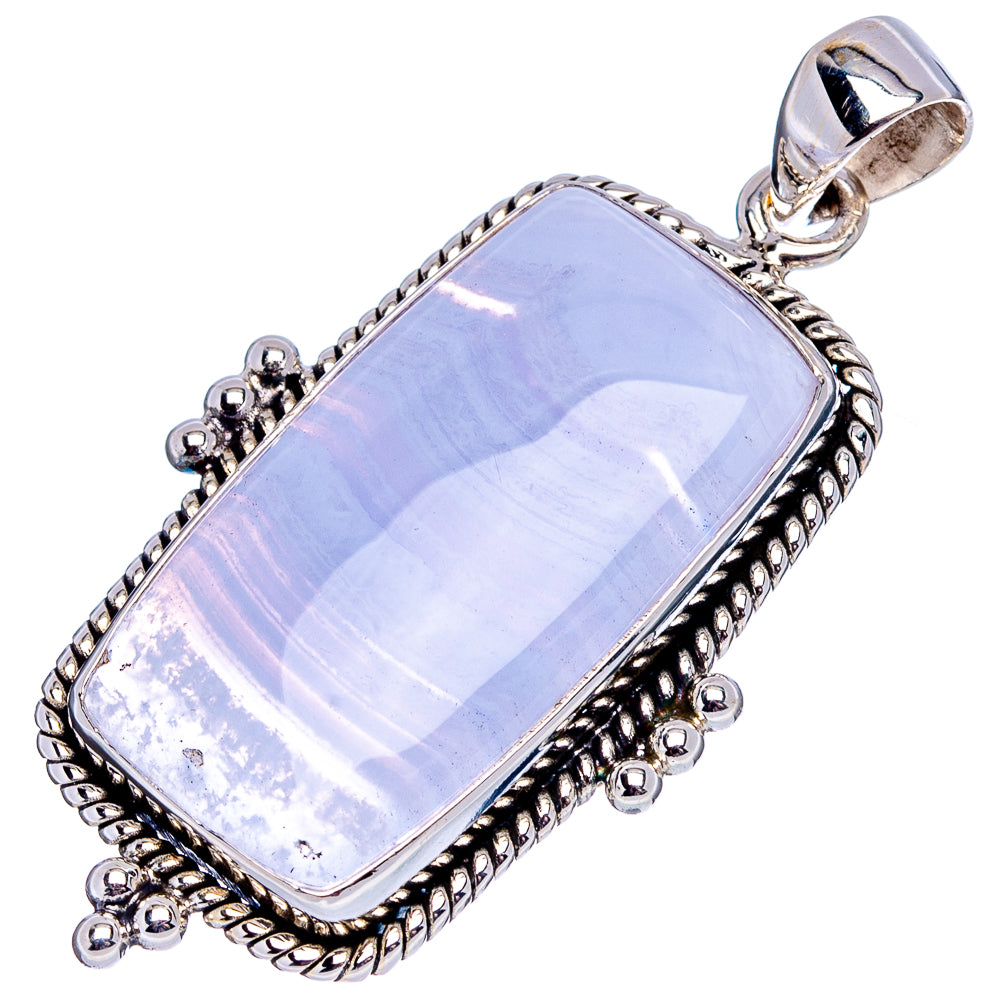 Premium Blue Lace Agate Pendant 1 7/8" (.925 Sterling Silver)