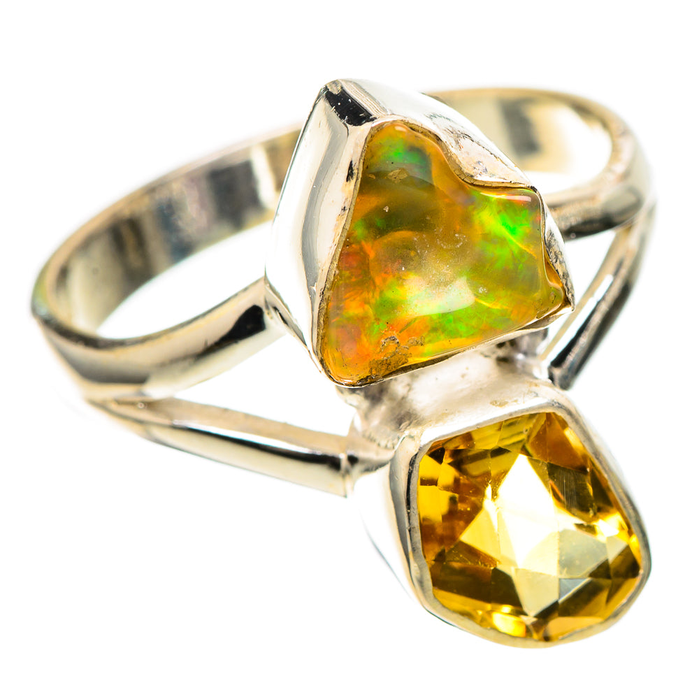 Rough Ethiopian Opal, Citrine Ring Size 9 (925 Sterling Silver) RING137827