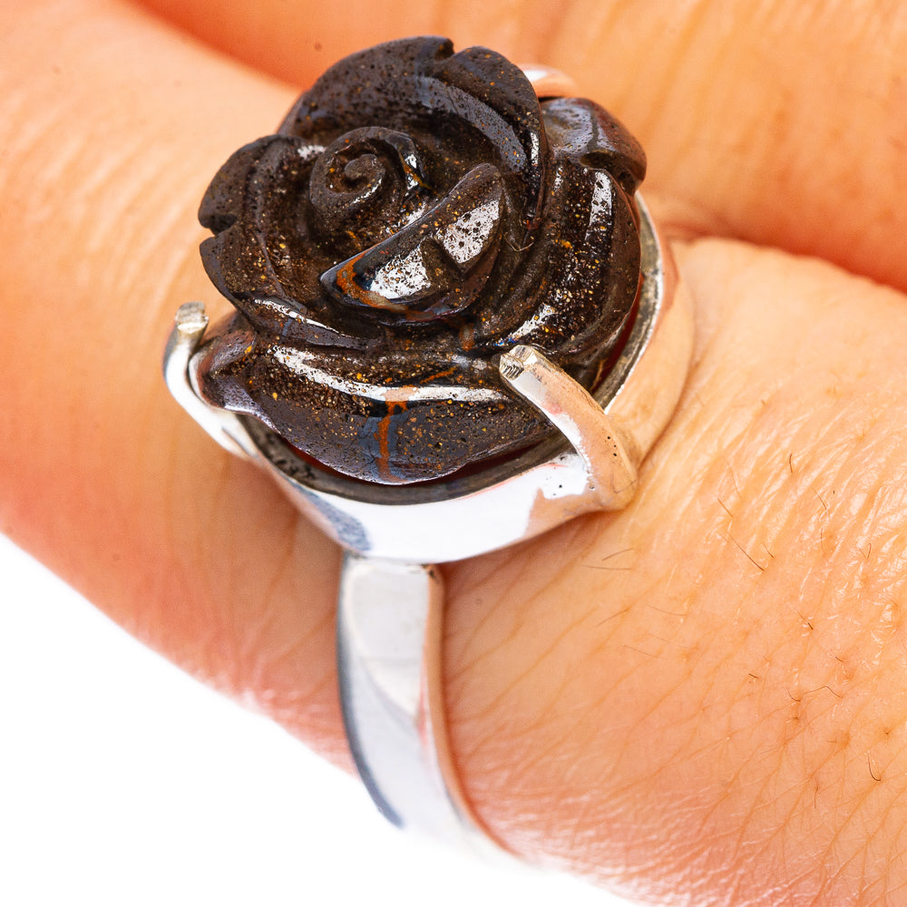 Rare Boulder Opal Rose Ring Size 9 (925 Sterling Silver) R2356