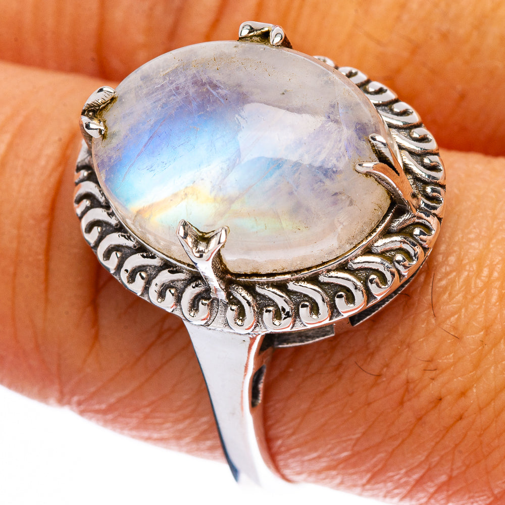 Large Rainbow Moonstone Ring Size 8.75 (925 Sterling Silver) R146486