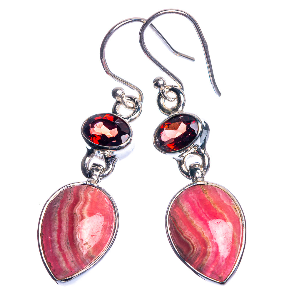 Rhodochrosite, Garnet 925 Sterling Silver Earrings 1 5/8"