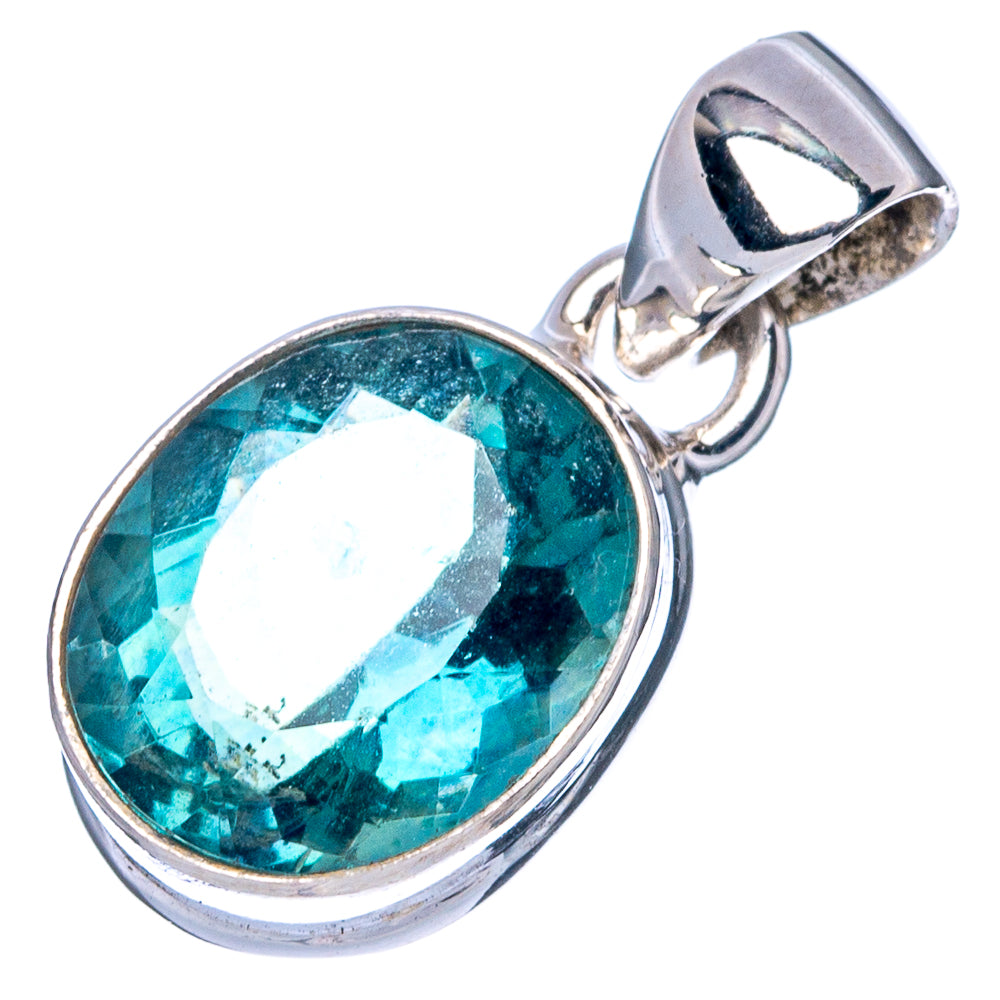 Rare Faceted Blue Fluorite Pendant 7/8" (925 Sterling Silver) P43025