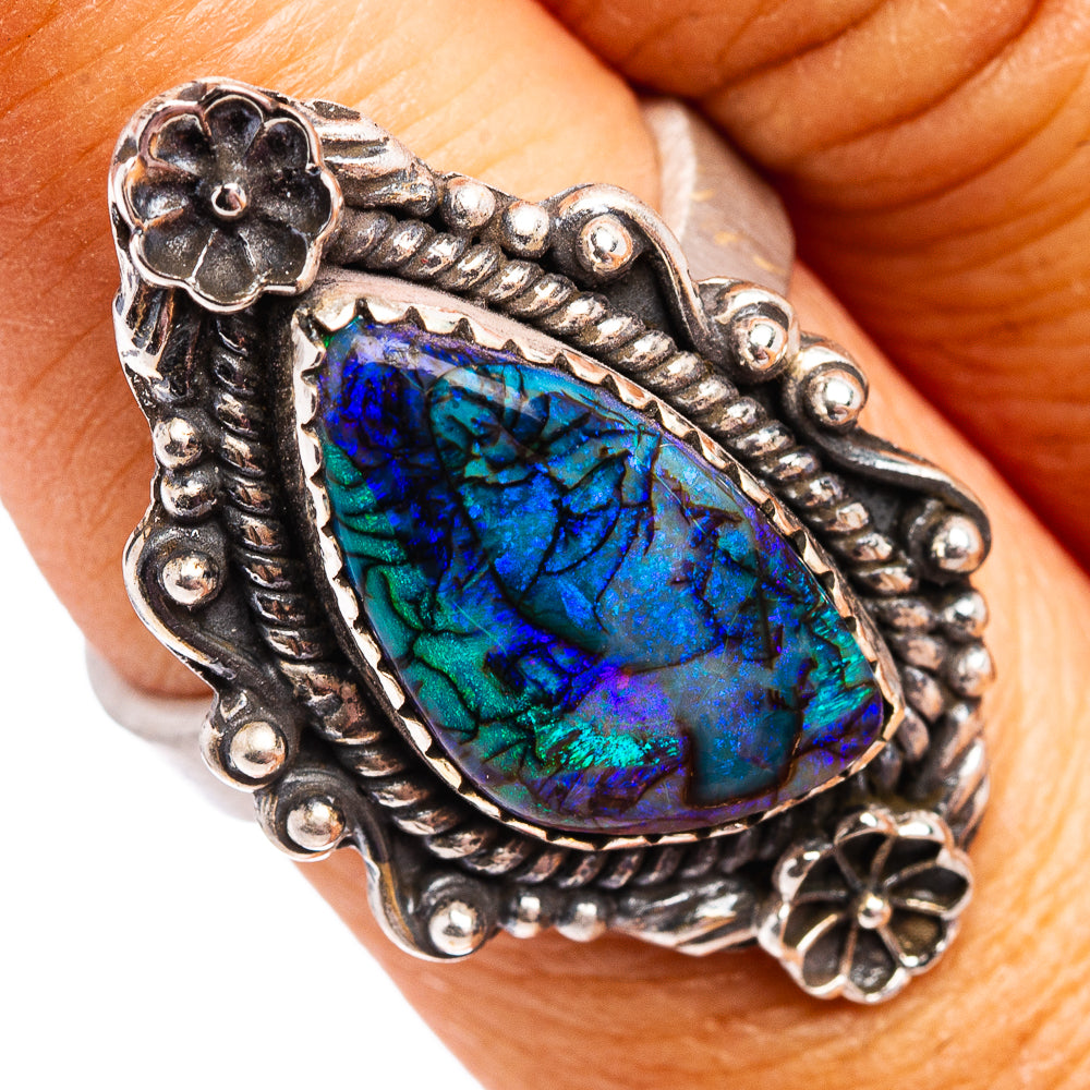Exclusive Native Style Sterling Opal Ring Size 7 Adjustable (.925 Sterling Silver)