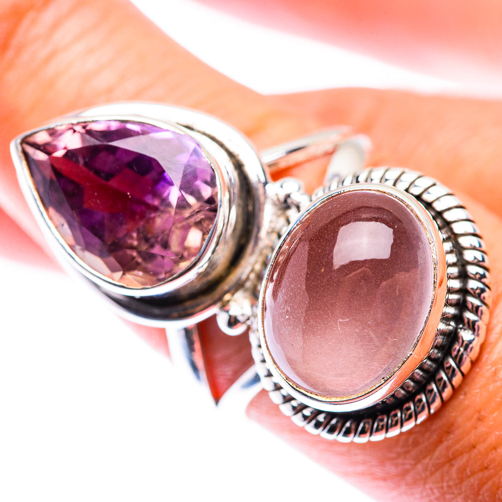 Large Rose Quartz, Amethyst Ring Size 8.25 (925 Sterling Silver) RING140195