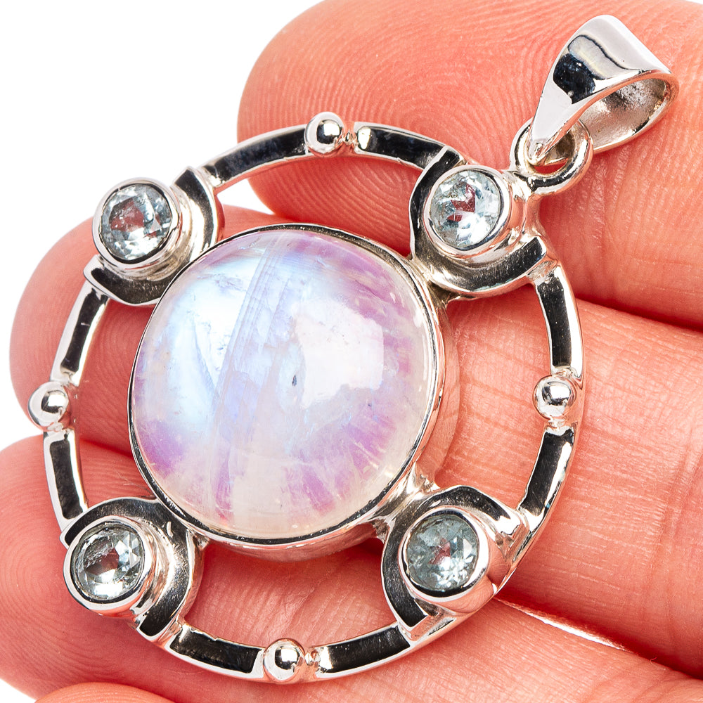 Rainbow Moonstone, Blue Topaz 925 Sterling Silver Premium Pendants 1 1/2" (925 Sterling Silver) P43699